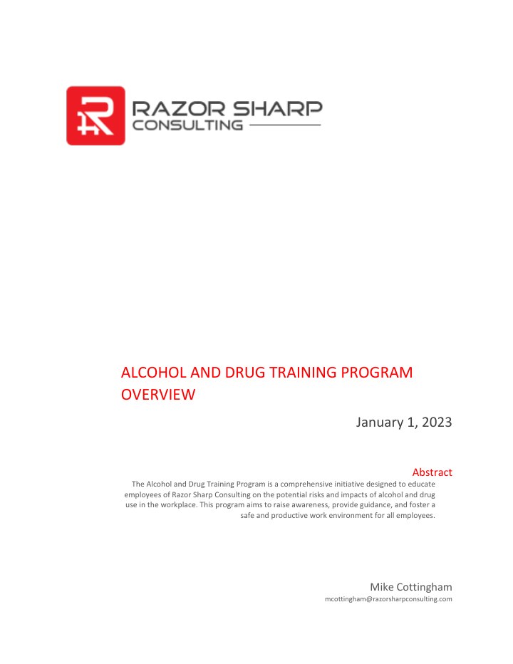 Cover of Alcohol and Drug Policy Training Program