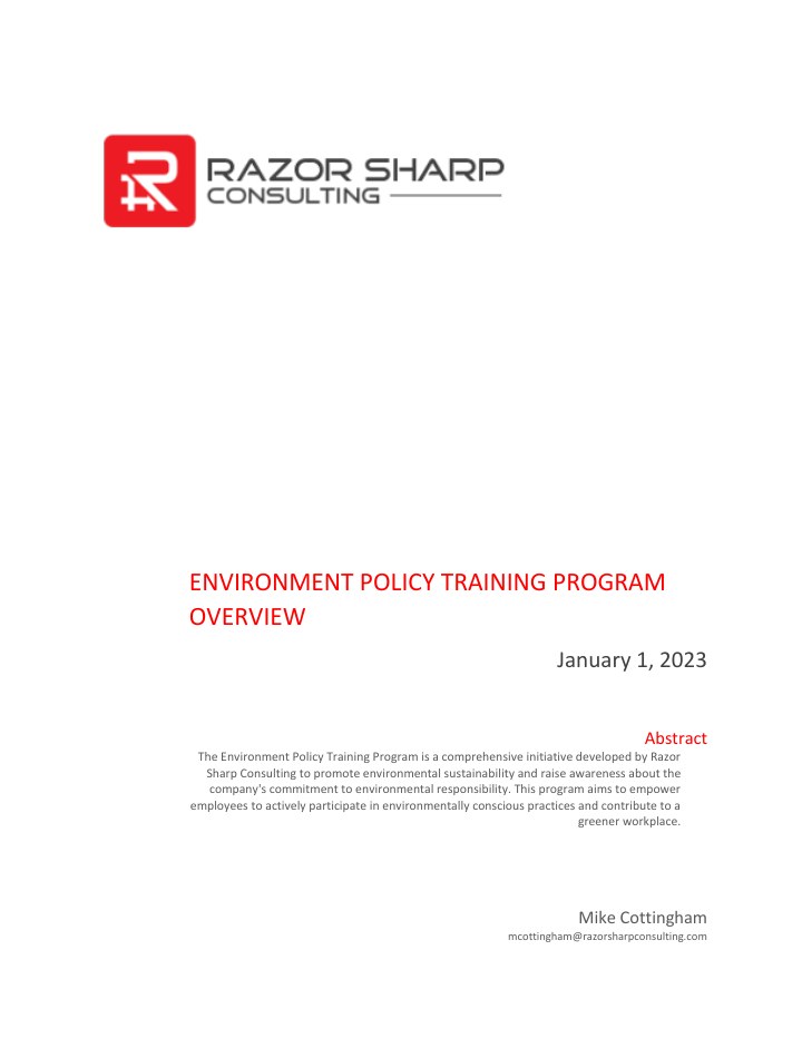 Cover of Environment Policy Training Program