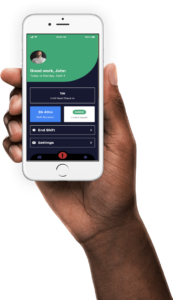 Person holding phone with be safe app open Person holding phone with be safe app open
